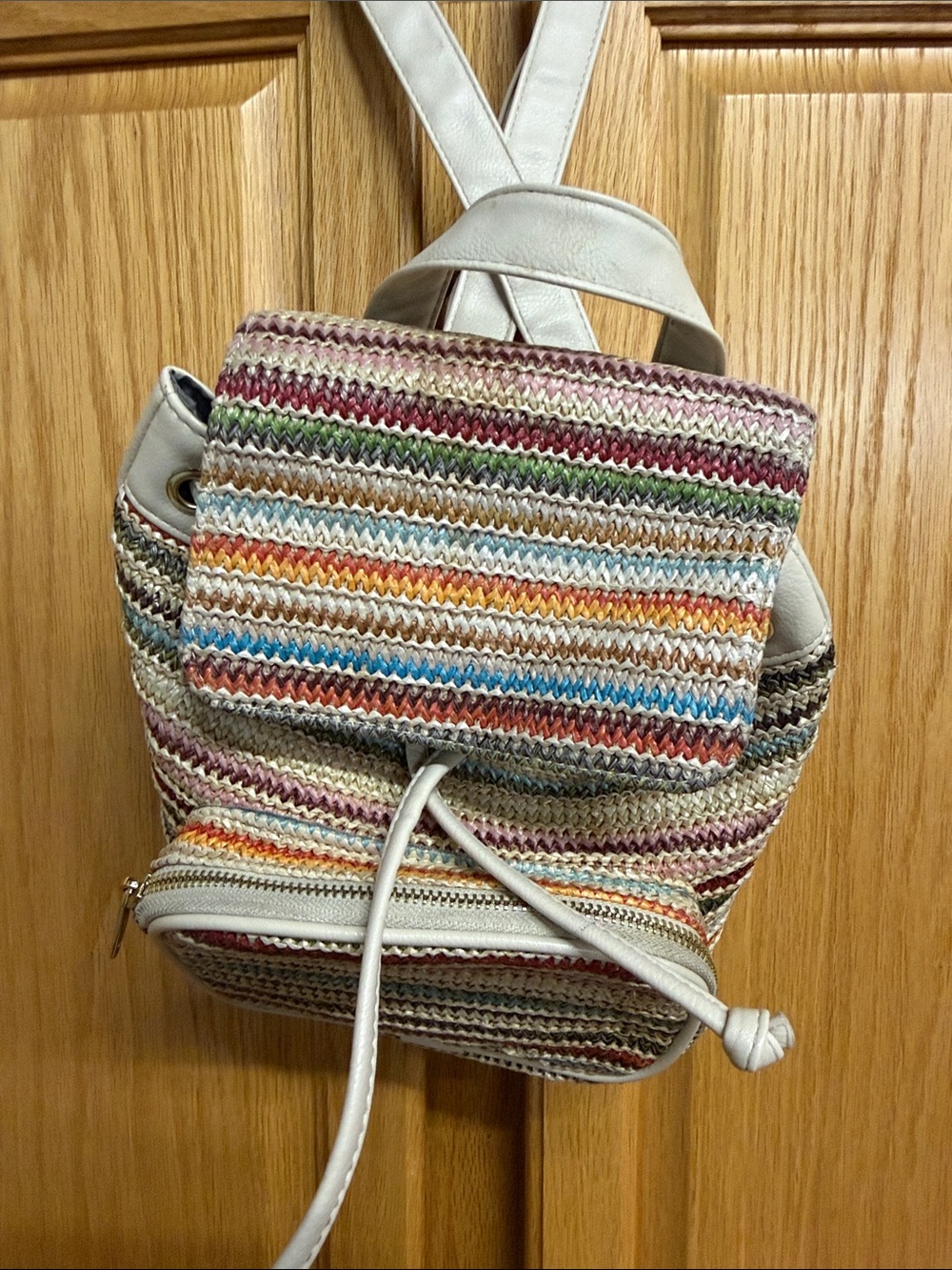 wild fable Multicolor Striped Woven Mini Backpack with Cream Trim